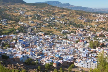 Chefchaouen, Marocco. Vista generale della città.